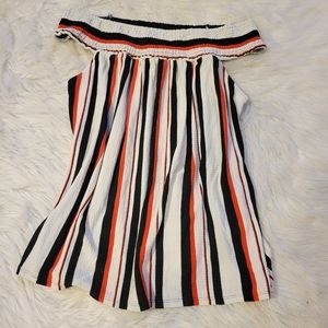 Off Shoulder Top Red White Black Flowy Textured S